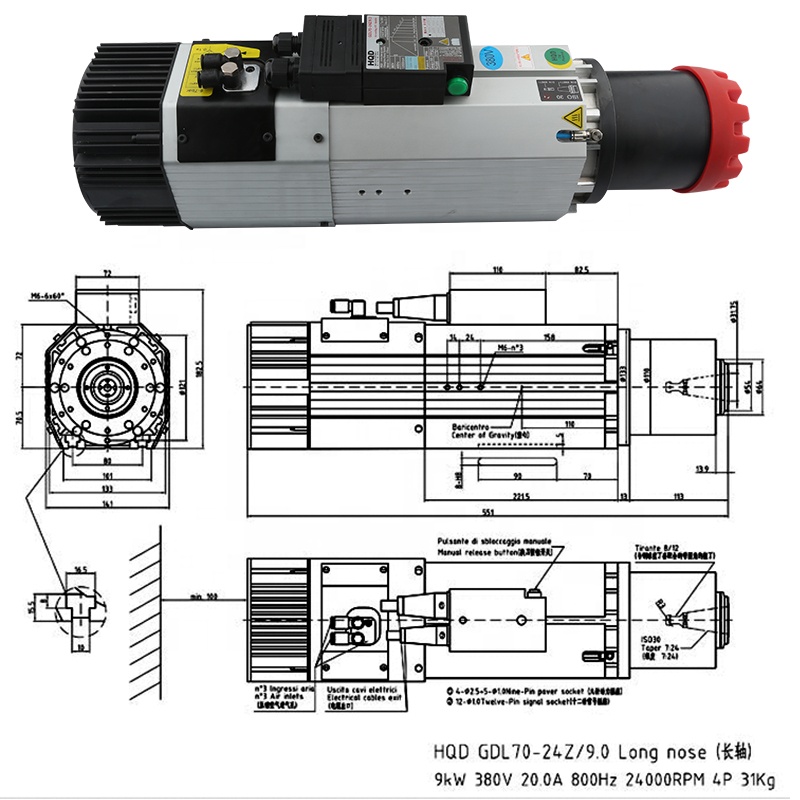 Cnc Spindle Motor - Fornecedores hqd 9kw 220v 380v nariz